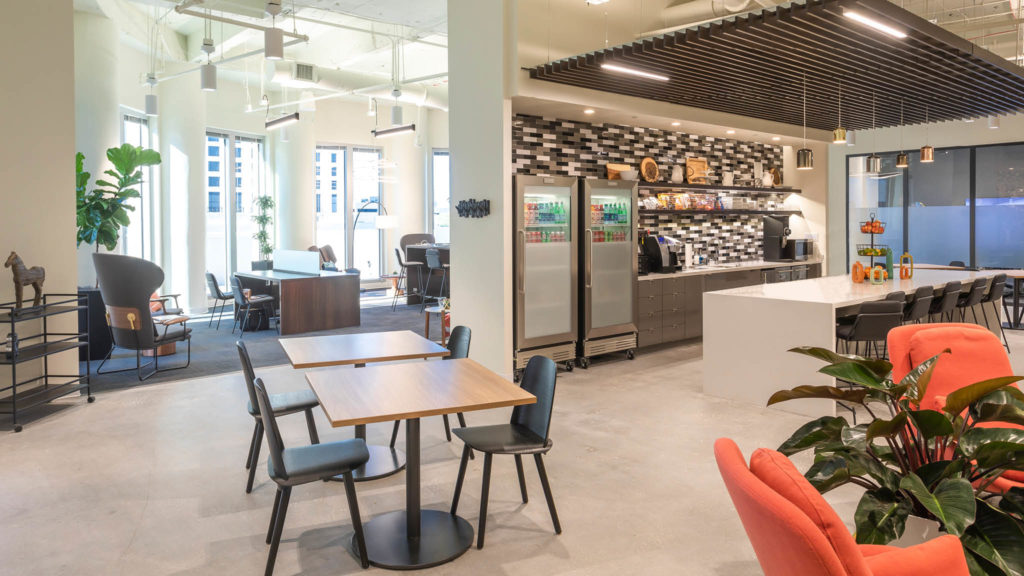 Open view of cafe area and Coworking area.