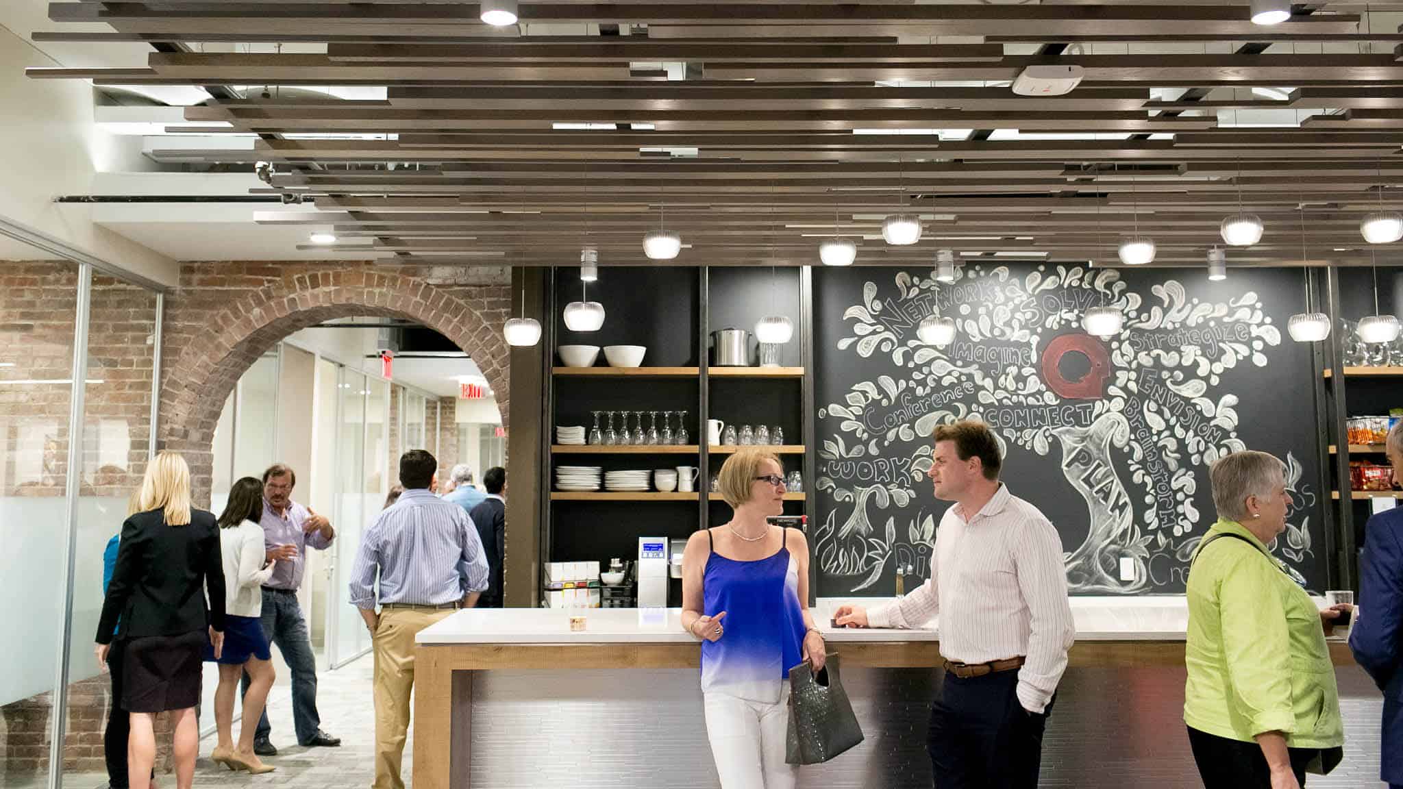 After-hours event hosted in Coworking area with catered drinks