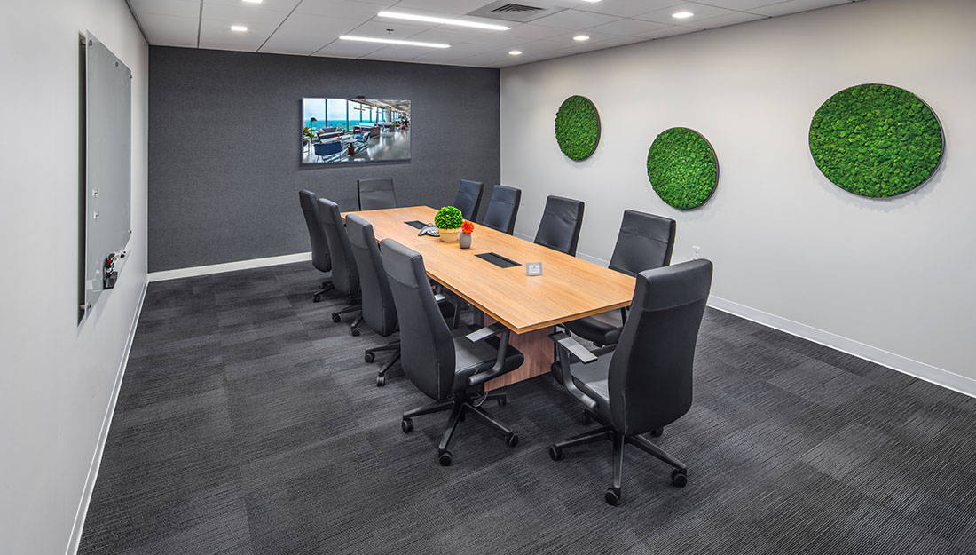 Large Boardroom with privacy doors and built in A/V system.