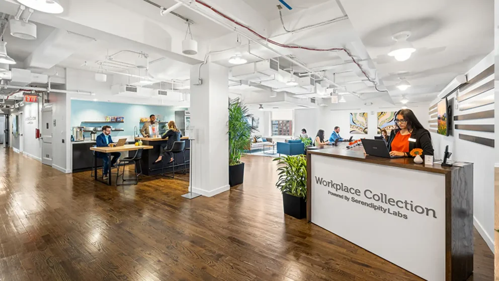 NYC Grand Central Private Office Space & Coworking Space, concierge desk in coworking area.