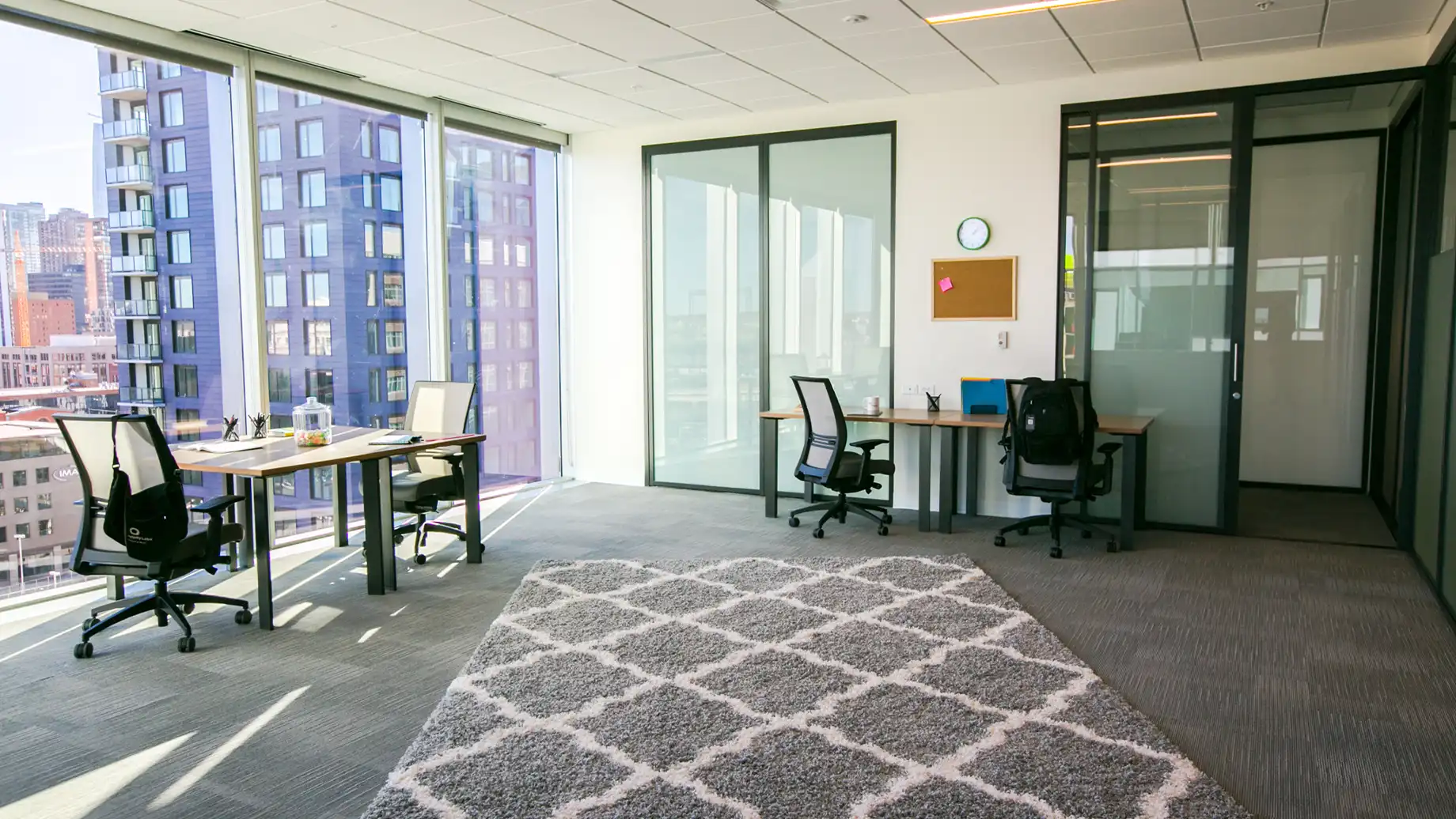 Private two person office with large window view of the city, Lower Downtown Denver Private Office & Coworking Space