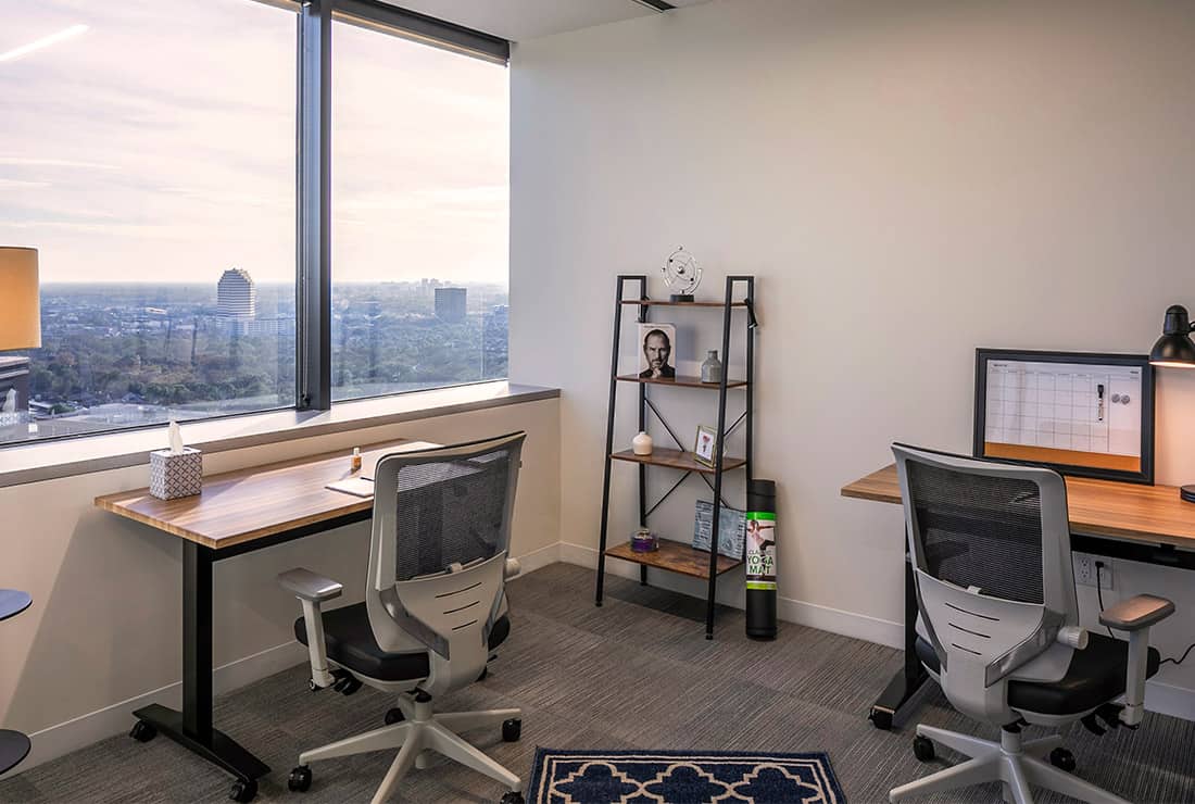 Private two person office with view of Downtown.