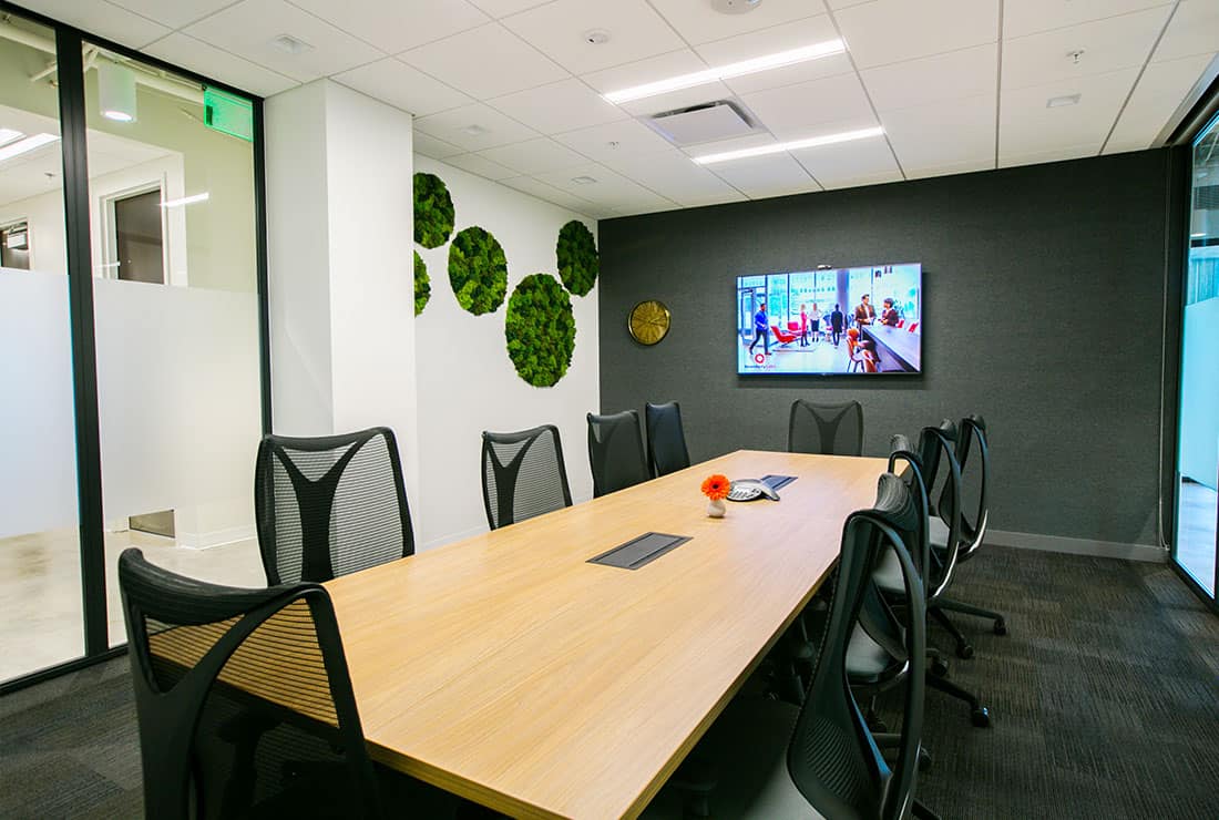 Large Boardroom with privacy doors and built in A/V system.
