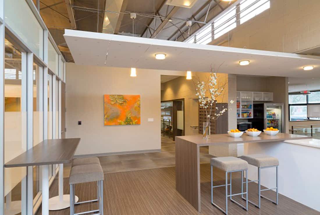 Open cafe area next to Team Suite and private offices.