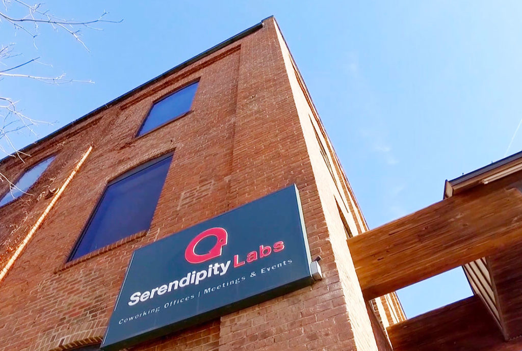 Exterior view of Serendipity Labs logo on building
